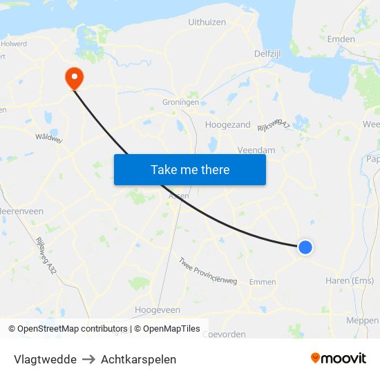 Vlagtwedde to Achtkarspelen map