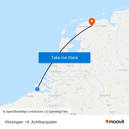 Vlissingen to Achtkarspelen map