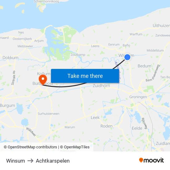 Winsum to Achtkarspelen map