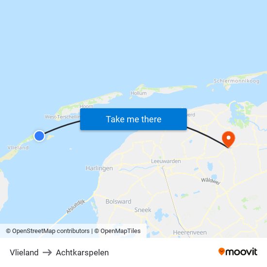 Vlieland to Achtkarspelen map