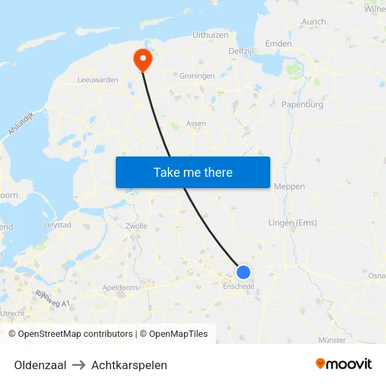 Oldenzaal to Achtkarspelen map