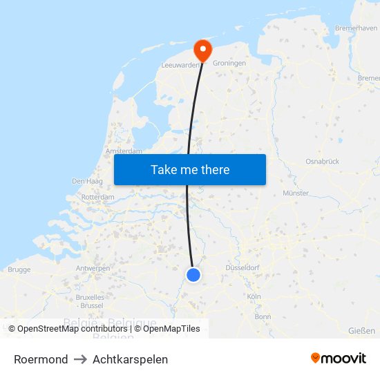 Roermond to Achtkarspelen map