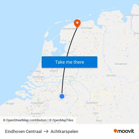 Eindhoven Centraal to Achtkarspelen map