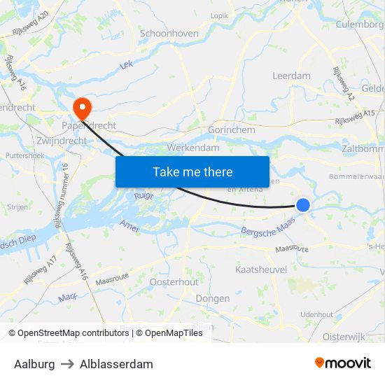 Aalburg to Alblasserdam map
