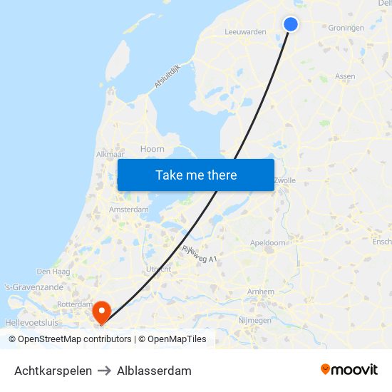 Achtkarspelen to Alblasserdam map