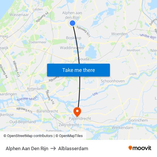 Alphen Aan Den Rijn to Alblasserdam map