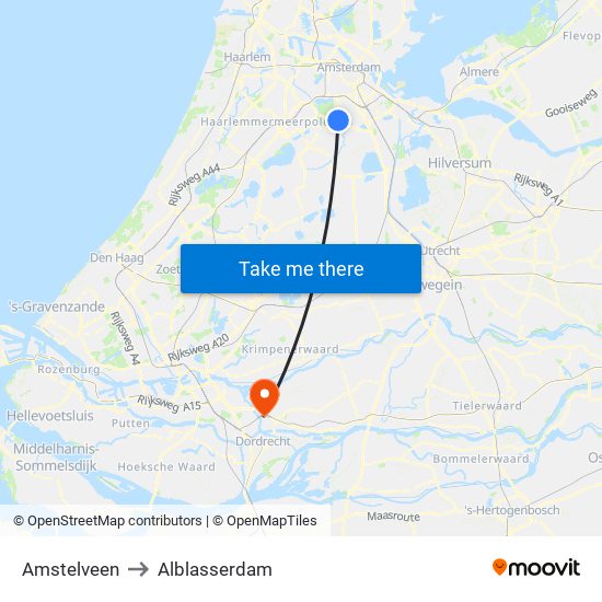 Amstelveen to Alblasserdam map