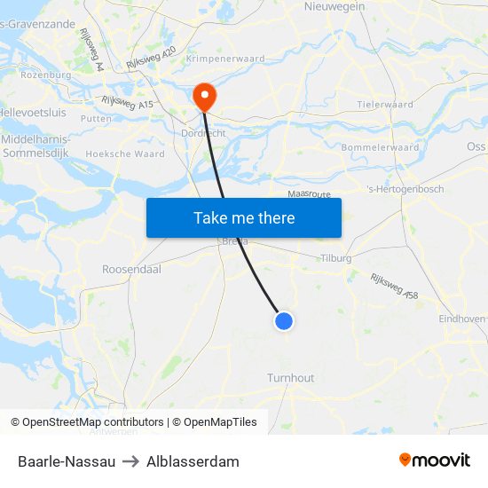 Baarle-Nassau to Alblasserdam map