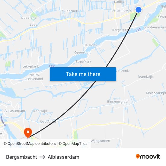 Bergambacht to Alblasserdam map