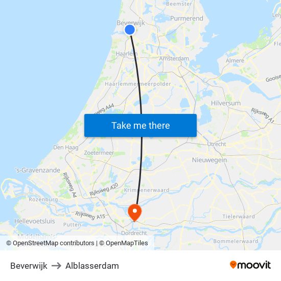 Beverwijk to Alblasserdam map