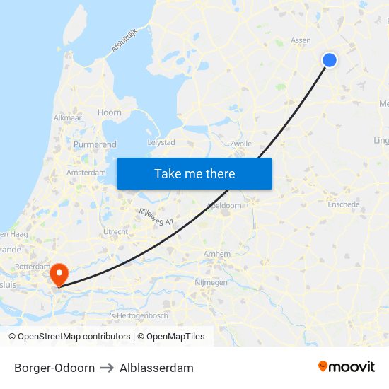 Borger-Odoorn to Alblasserdam map