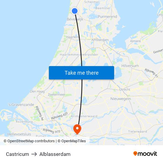 Castricum to Alblasserdam map