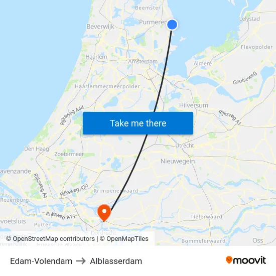 Edam-Volendam to Alblasserdam map