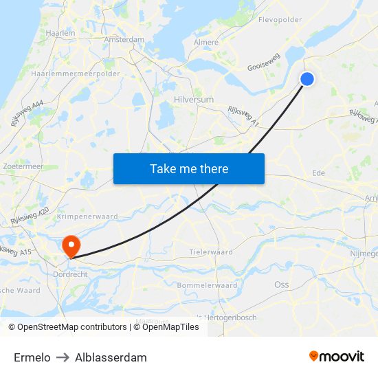 Ermelo to Alblasserdam map