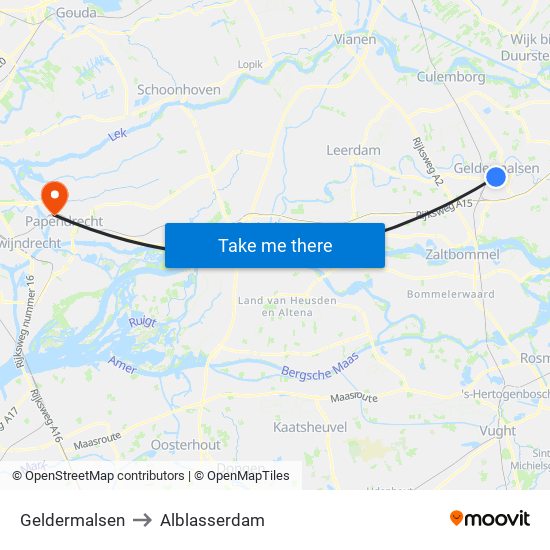 Geldermalsen to Alblasserdam map
