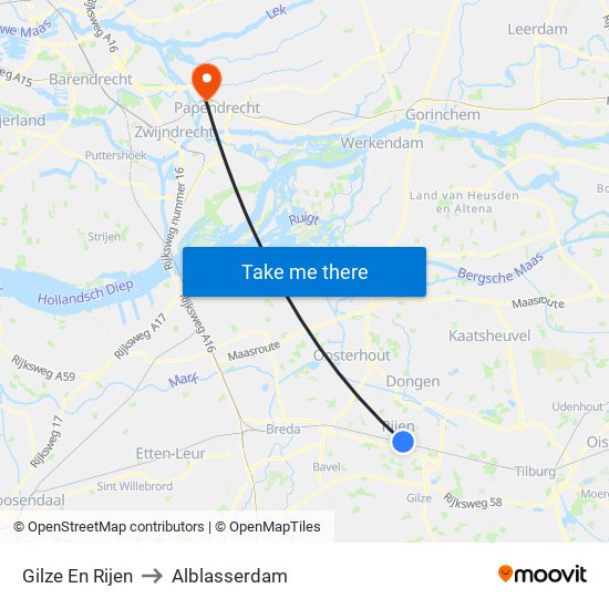 Gilze En Rijen to Alblasserdam map