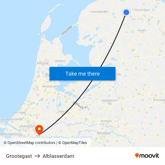 Grootegast to Alblasserdam map