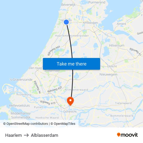 Haarlem to Alblasserdam map