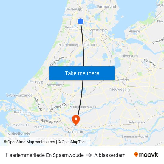 Haarlemmerliede En Spaarnwoude to Alblasserdam map