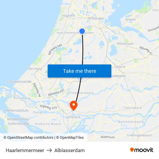 Haarlemmermeer to Alblasserdam map