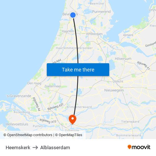 Heemskerk to Alblasserdam map