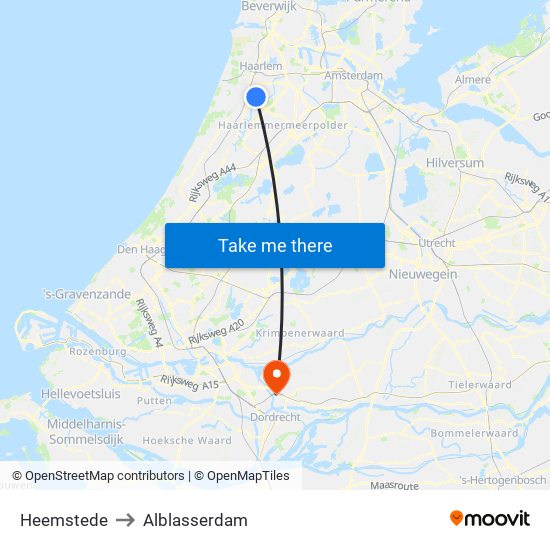 Heemstede to Alblasserdam map