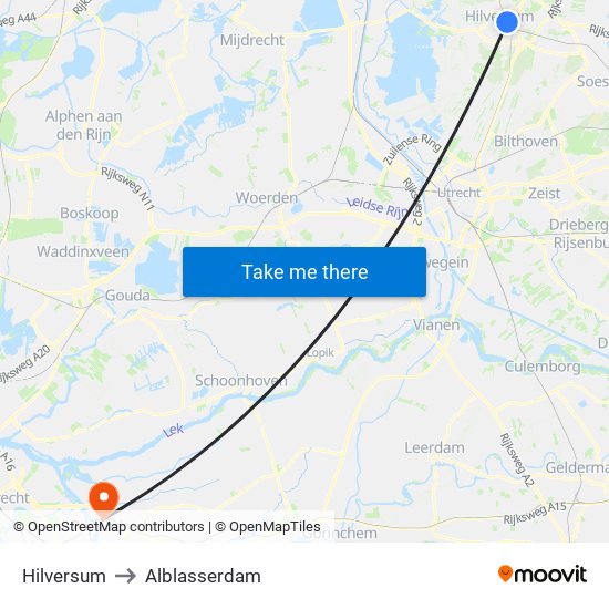 Hilversum to Alblasserdam map