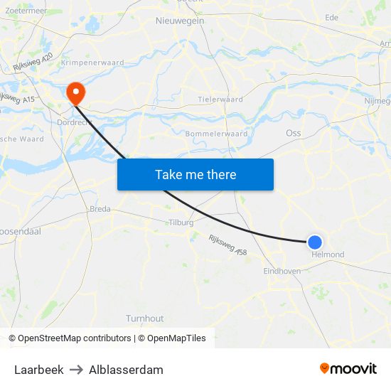 Laarbeek to Alblasserdam map