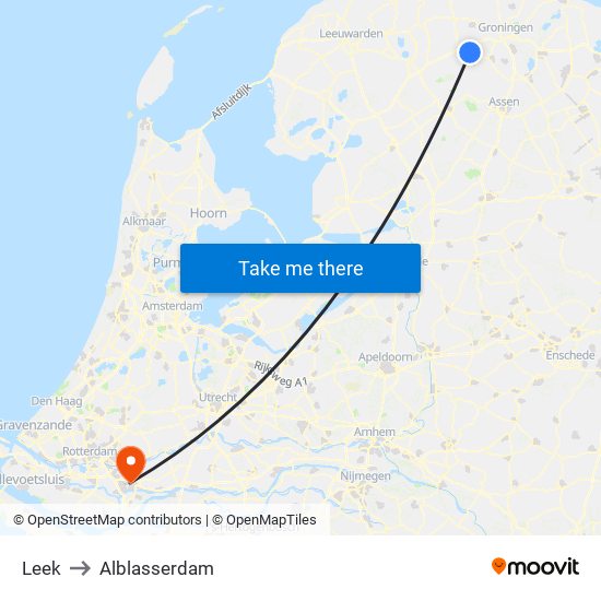 Leek to Alblasserdam map