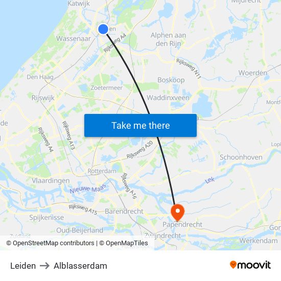 Leiden to Alblasserdam map