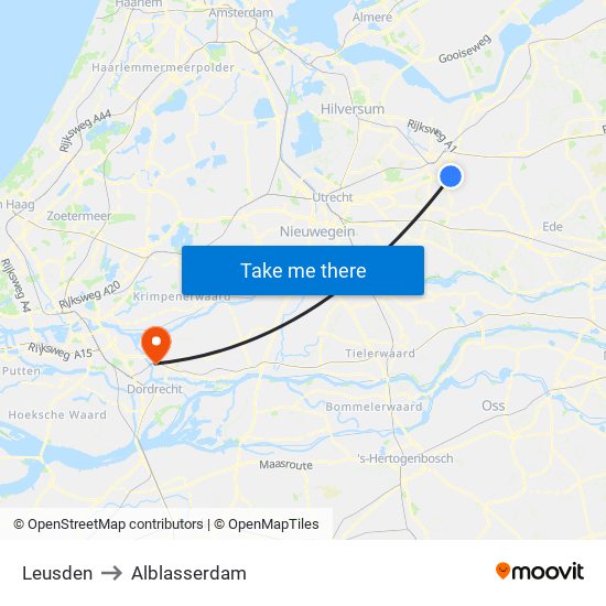 Leusden to Alblasserdam map