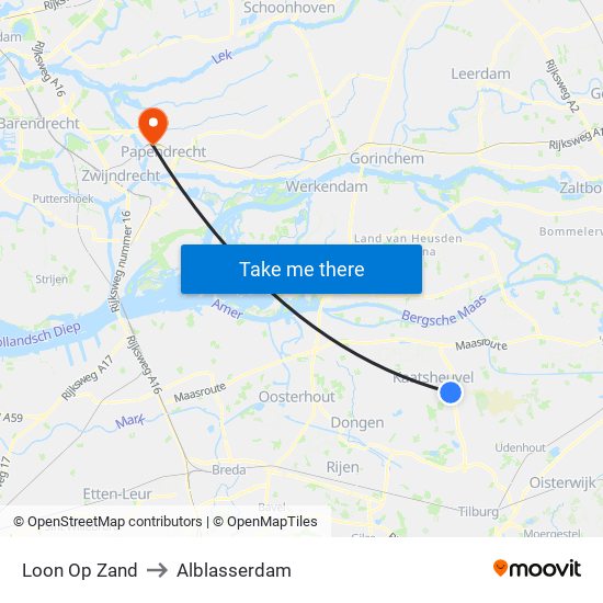 Loon Op Zand to Alblasserdam map