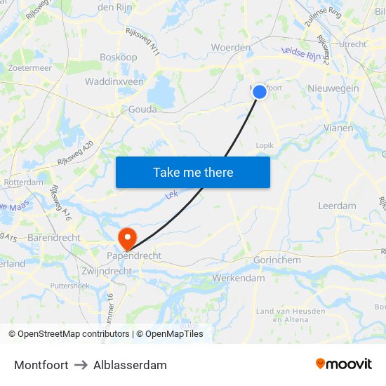 Montfoort to Alblasserdam map