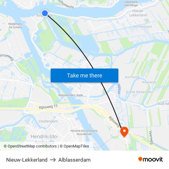 Nieuw-Lekkerland to Alblasserdam map