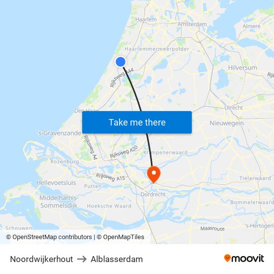 Noordwijkerhout to Alblasserdam map