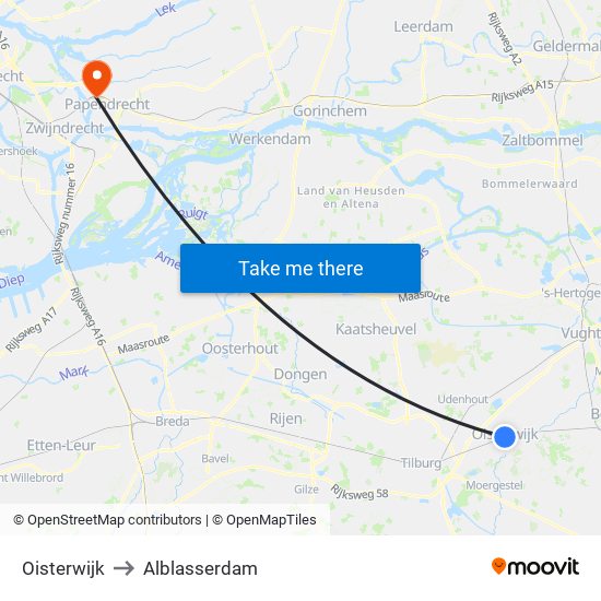 Oisterwijk to Alblasserdam map