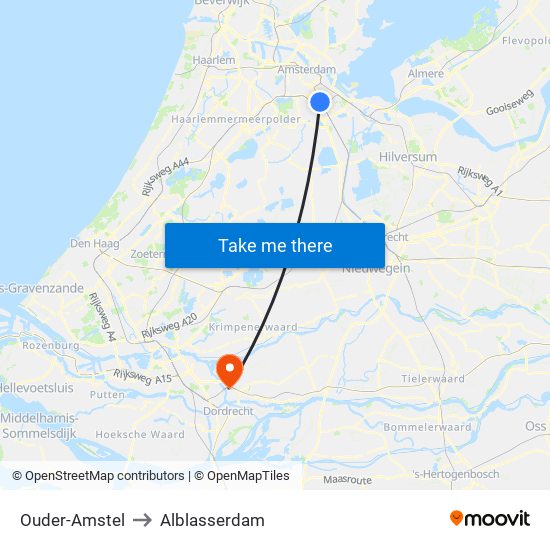Ouder-Amstel to Alblasserdam map