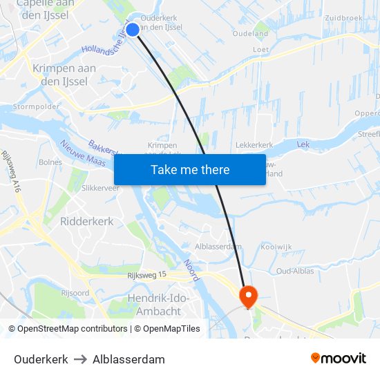 Ouderkerk to Alblasserdam map