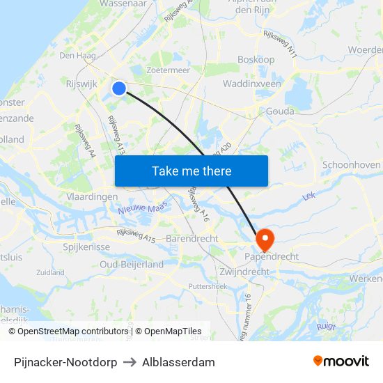 Pijnacker-Nootdorp to Alblasserdam map