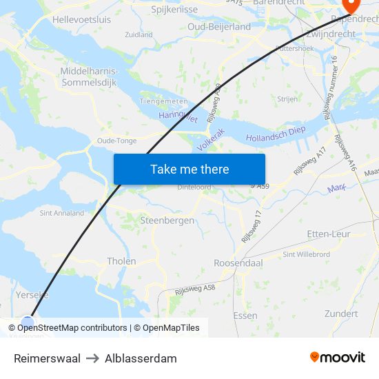 Reimerswaal to Alblasserdam map
