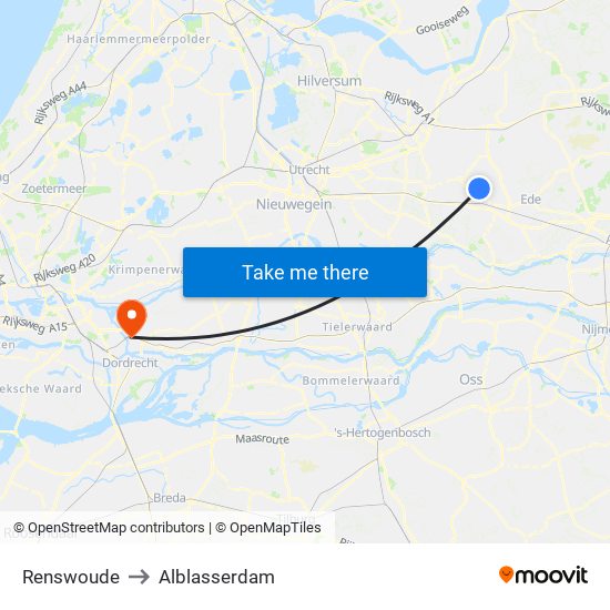 Renswoude to Alblasserdam map