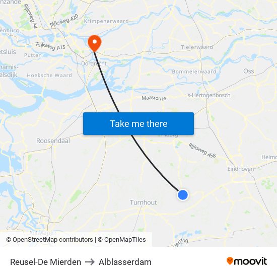 Reusel-De Mierden to Alblasserdam map