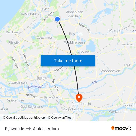 Rijnwoude to Alblasserdam map