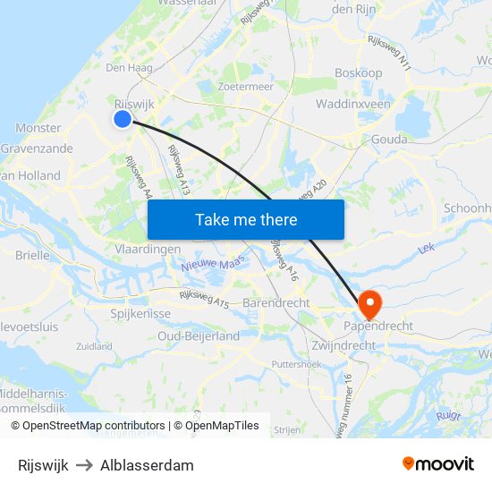 Rijswijk to Alblasserdam map