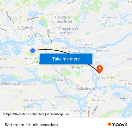 Rotterdam to Alblasserdam map