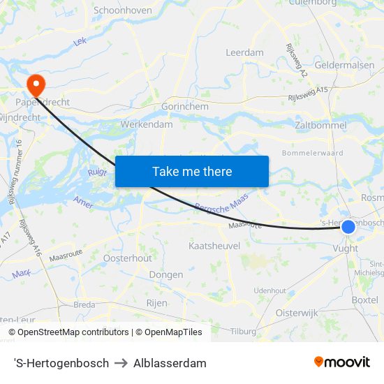 'S-Hertogenbosch to Alblasserdam map