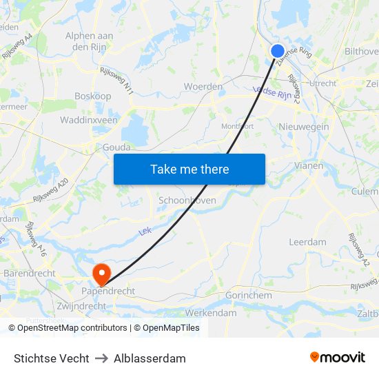 Stichtse Vecht to Alblasserdam map