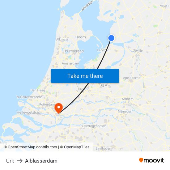 Urk to Alblasserdam map