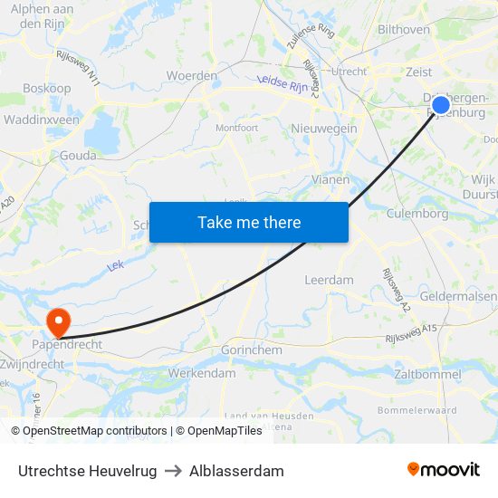 Utrechtse Heuvelrug to Alblasserdam map