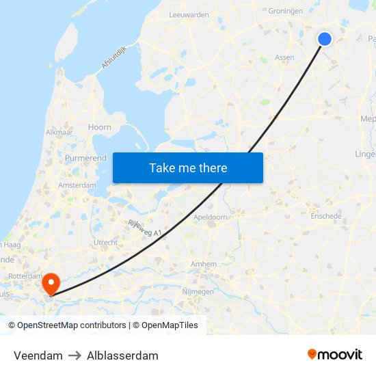 Veendam to Alblasserdam map